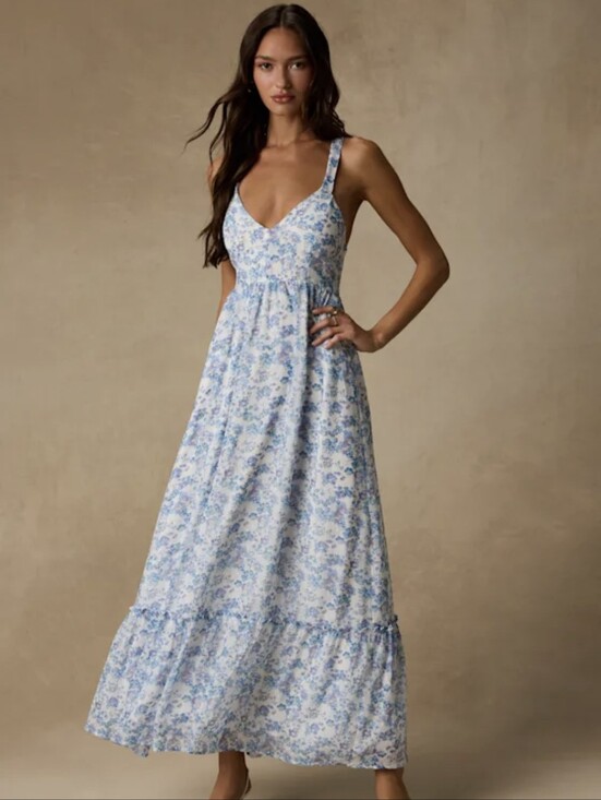 Lulus Dresses & Skirts - Lulu's,Blue Floral Maxi Sundress - Women's Sleeveless V-Neck, Size M